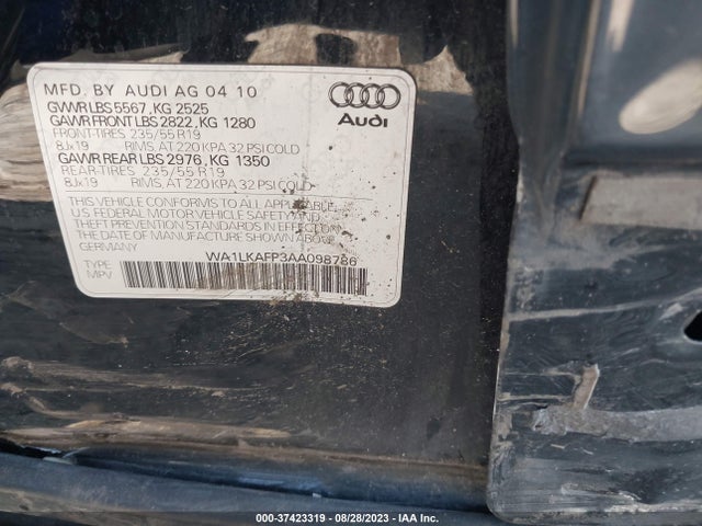 2010 AUDI Q5 PREMIUM PLUS VIN: WA1LKAFP3AA098786
