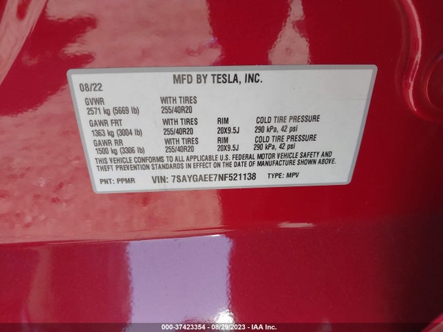 2022 TESLA MODEL Y 7SAYGAEE7NF521138 Photo 8