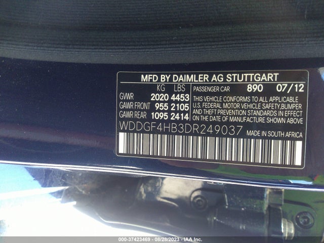 2013 MERCEDES-BENZ C-CLASS C 250 VIN: WDDGF4HB3DR249037