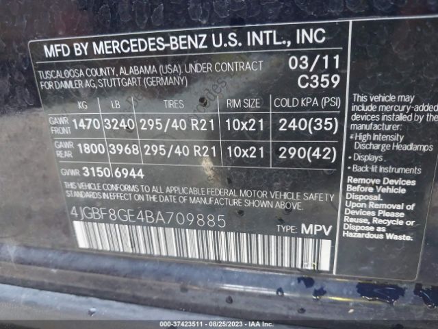 2011 MERCEDES-BENZ GL-CLASS 4JGBF8GE4BA709885 Photo 8