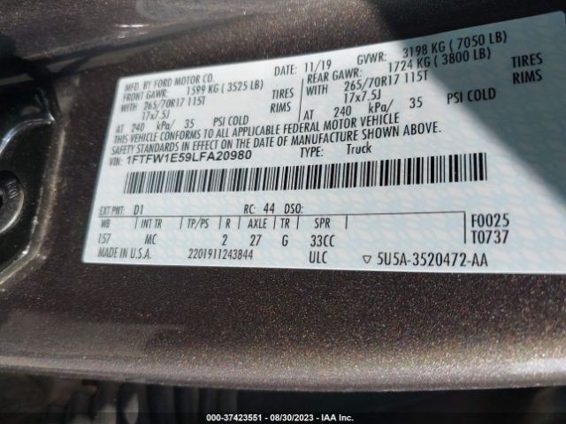 1FTFW1E59LFA20980 Ford F-150 Xl/xlt/lariat