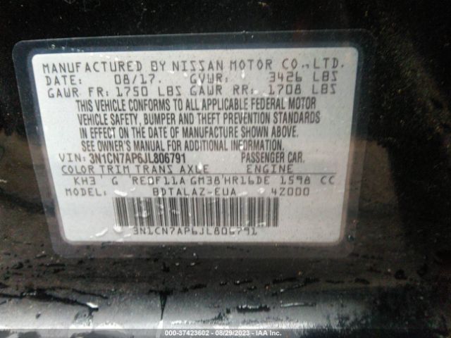 3N1CN7AP6JL806791 Nissan Versa Sedan S Plus