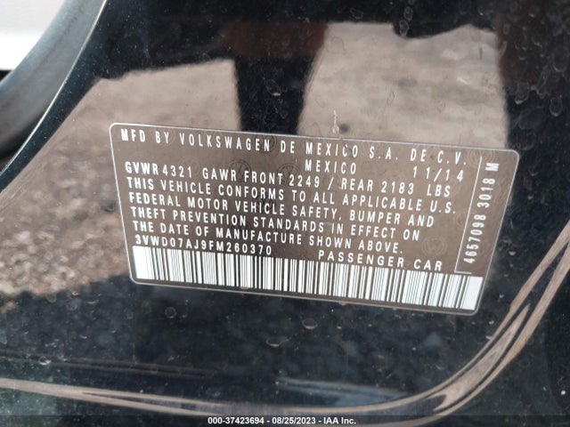 3VWD07AJ9FM260370 Volkswagen Jetta Sedan 1.8t Se W/connectivity