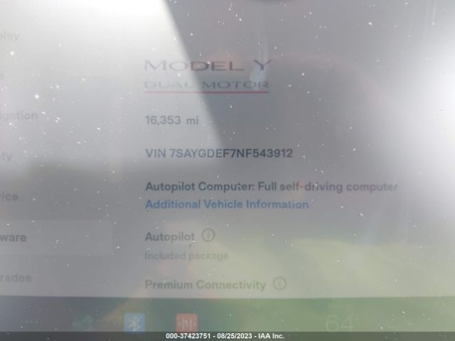 7SAYGDEF7NF543912 Tesla Model Y Performance Dual Motor All-wheel Drive
