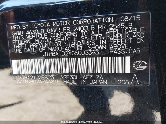 JTHBA1D2XG5003393 Lexus IS 200T