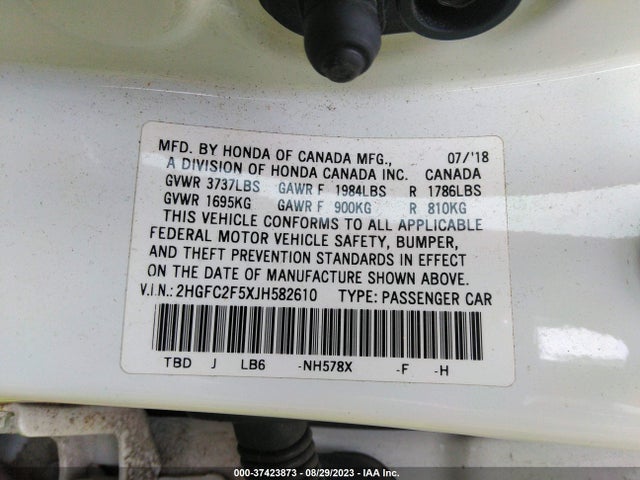 Honda Civic Lx 2018 2HGFC2F5XJH582610 Image 9