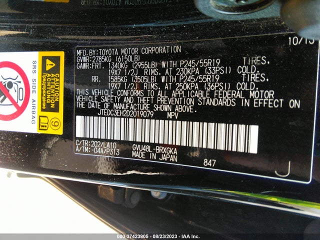 2013 TOYOTA HIGHLANDER HYBRID LIMITED VIN: JTEDC3EH2D2019079