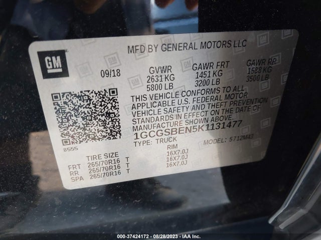 Chevrolet Colorado 2wd Work Truck 2019 1GCGSBEN5K1131477 Image 9