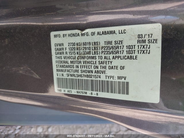 Honda Odyssey Ex-l 2017 5FNRL5H67HB021574 Image 9