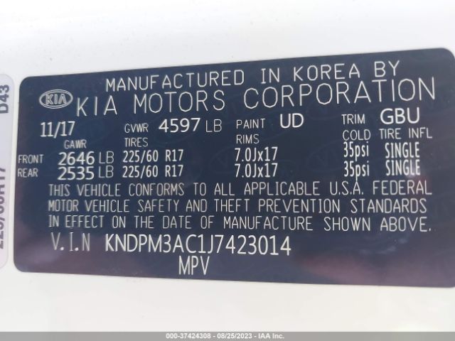 KNDPM3AC1J7423014 KIA Sportage Lx