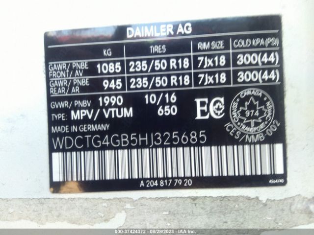 WDCTG4GB5HJ325685 Mercedes-Benz Gla Gla 250