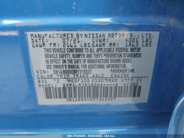 2021 NISSAN SENTRA SR VIN: 3N1AB8DV0MY315527