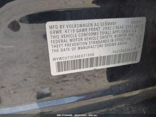 2008 VOLKSWAGEN PASSAT WVWCU73C88E071994 Photo 8