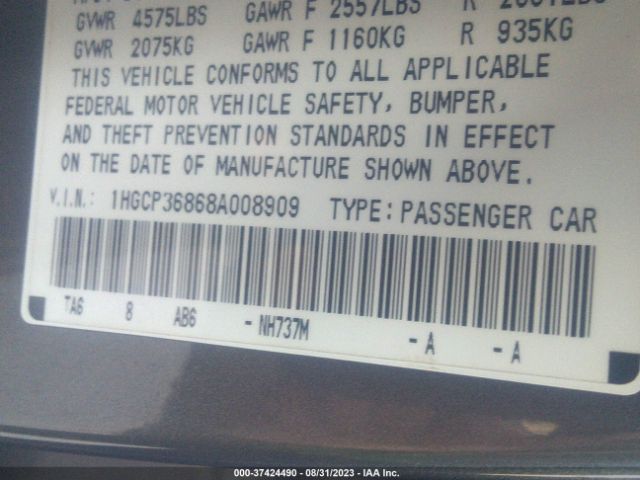 2008 HONDA ACCORD SDN 1HGCP36868A008909 Photo 8