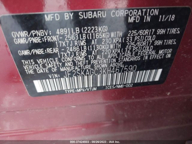 JF2SKAGC3KH467590 Subaru Forester Premium
