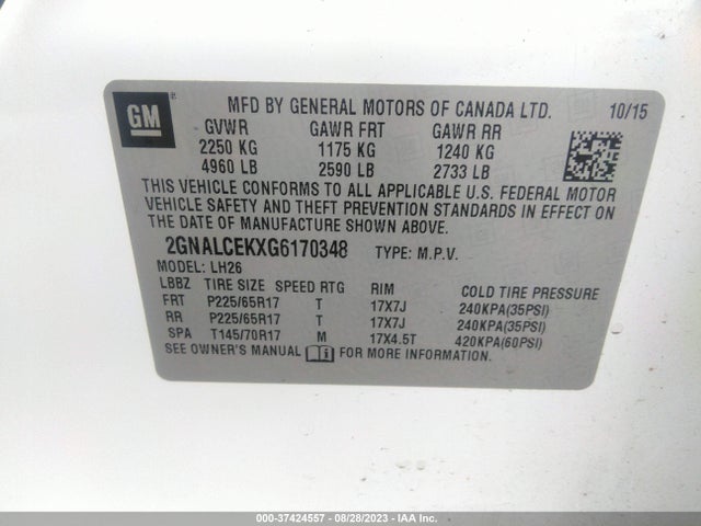 Chevrolet EQUINOX LT 2016 2GNALCEKXG6170348 Image 9