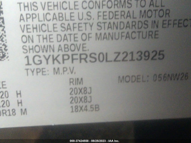1GYKPFRS0LZ213925 Cadillac Xt6 Awd Premium Luxury
