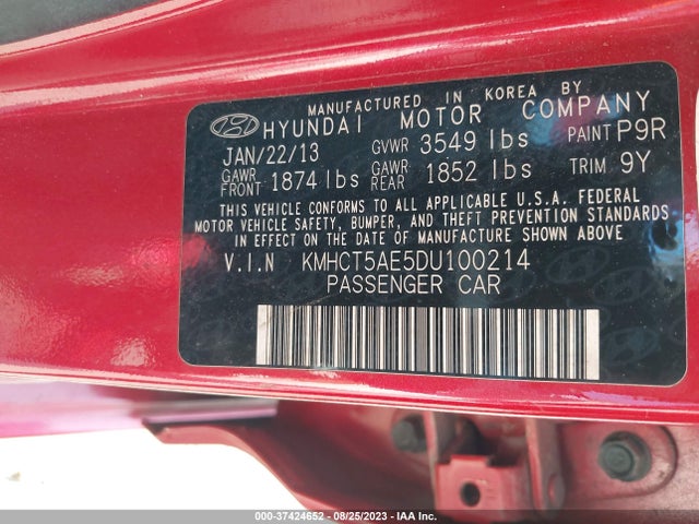 2013 HYUNDAI ACCENT GS VIN: KMHCT5AE5DU100214