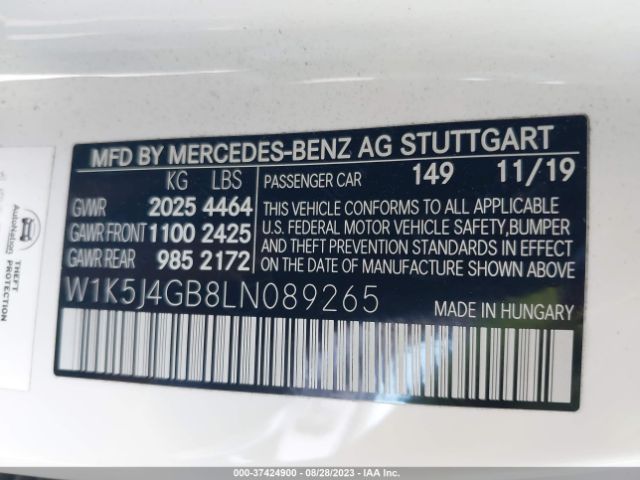 W1K5J4GB8LN089265 Mercedes-Benz Cla Cla 250