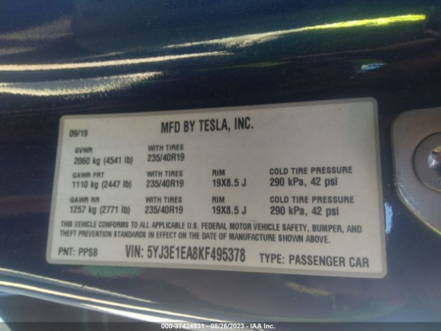 5YJ3E1EA8KF495378 Tesla Model 3 Range