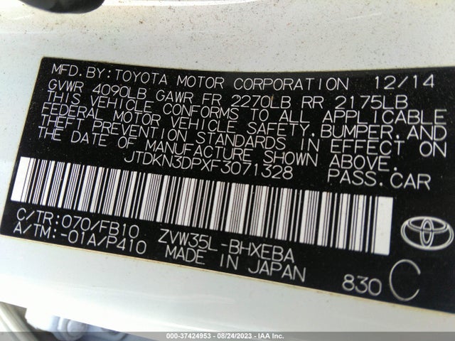 Toyota PRIUS PLUG-IN 2015 JTDKN3DPXF3071328 Image 9