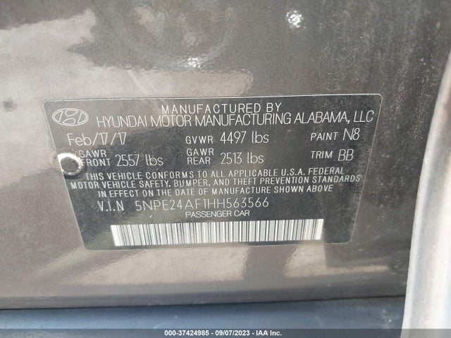 Hyundai Sonata 2.4l 2017 5NPE24AF1HH563566 Image 9