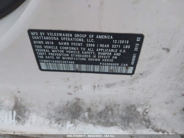 1VWBS7A30EC057466 Volkswagen PASSAT SE