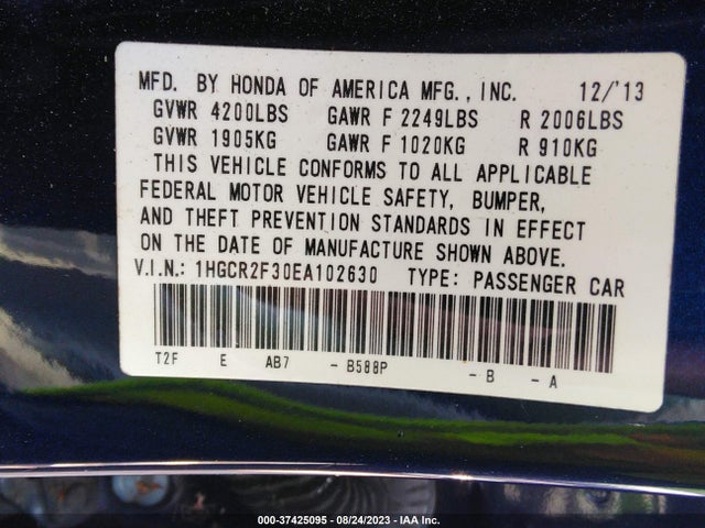 Honda Accord Sedan Lx 2014 1HGCR2F30EA102630 Image 9