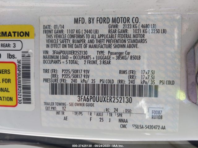 3FA6P0UUXER252130 Ford Fusion S Hybrid