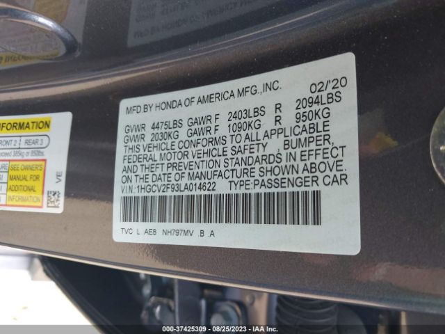 1HGCV2F93LA014622 Honda Accord Sedan Touring