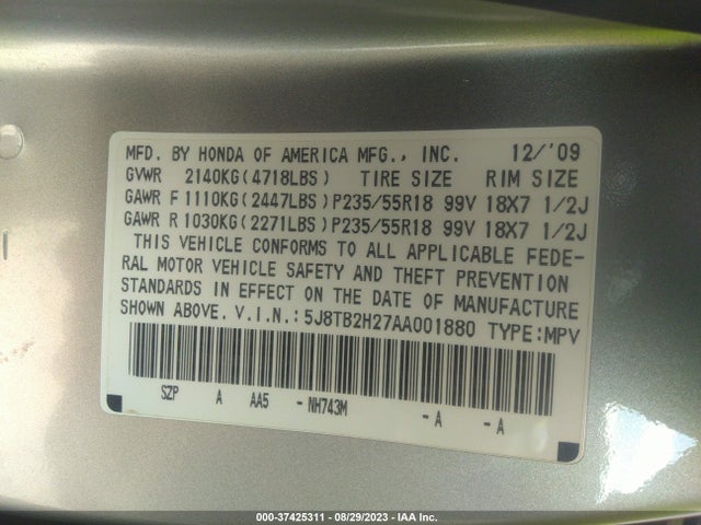 2010 ACURA RDX 5J8TB2H27AA001880 Photo 8