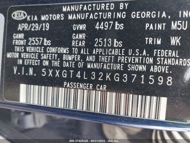 5XXGT4L32KG371598 KIA Optima Lx