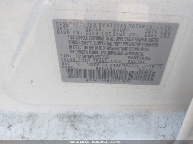 Nissan SENTRA SR 2018 3N1AB7AP8JY273622 Image 9