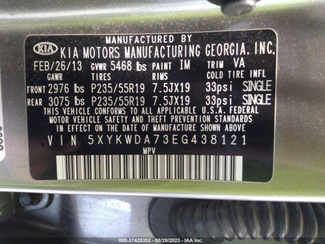 5XYKWDA73EG438121 KIA Sorento Sx Limited