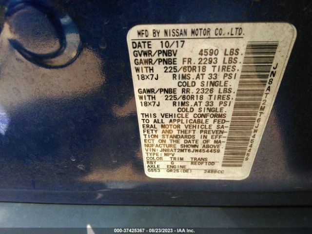 JN8AT2MT6JW454459 Nissan Rogue Sl
