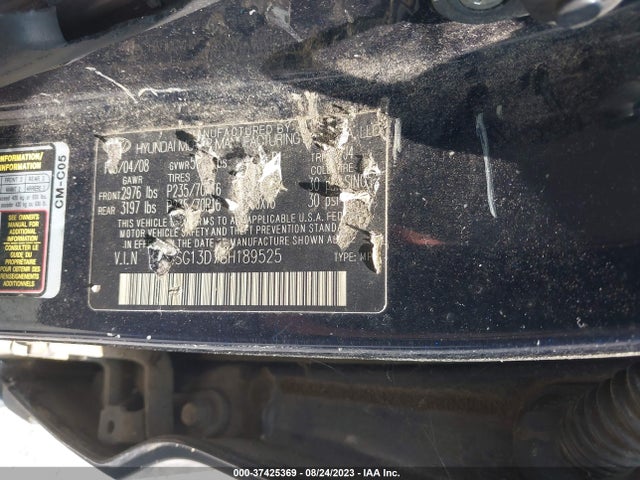 2008 HYUNDAI SANTA FE GLS VIN: 5NMSG13D78H189525
