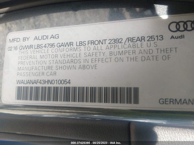 WAUANAF43HN010054 Audi A4 PREMIUM