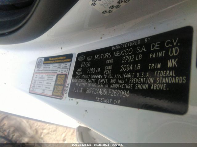 3KPF34AD8LE262094 KIA Forte Gt-line