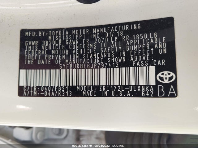 Toyota COROLLA LE 2018 5YFBURHE6JP797413 Image 9