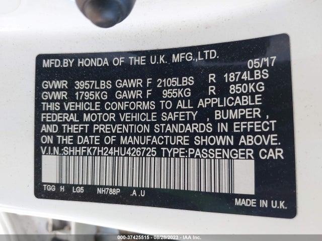 Honda Civic Hatchback Lx 2017 SHHFK7H24HU426725 Image 16