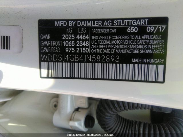 WDDSJ4GB4JN582893 Mercedes-Benz Cla Cla 250