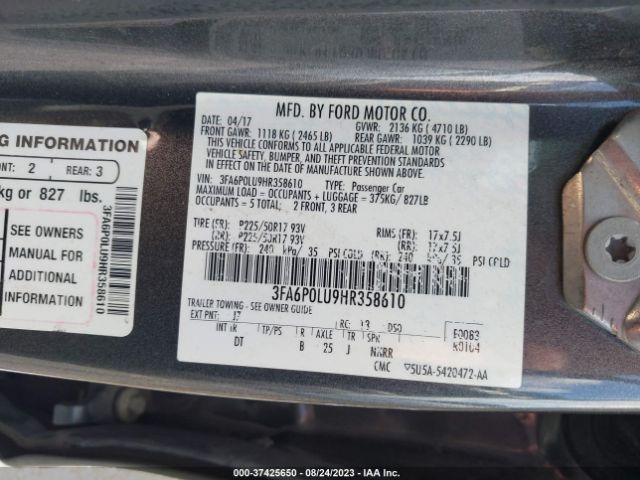 3FA6P0LU9HR358610 Ford Fusion Hybrid Se