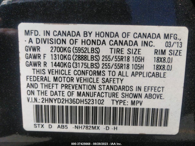2013 ACURA MDX TECH PKG VIN: 2HNYD2H36DH523102