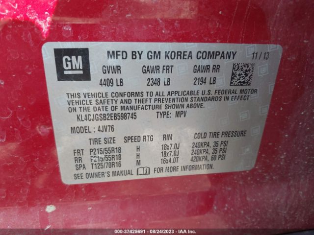 KL4CJGSB2EB598745 Buick Encore Leather