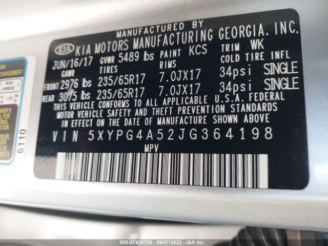 5XYPG4A52JG364198 KIA Sorento Lx V6