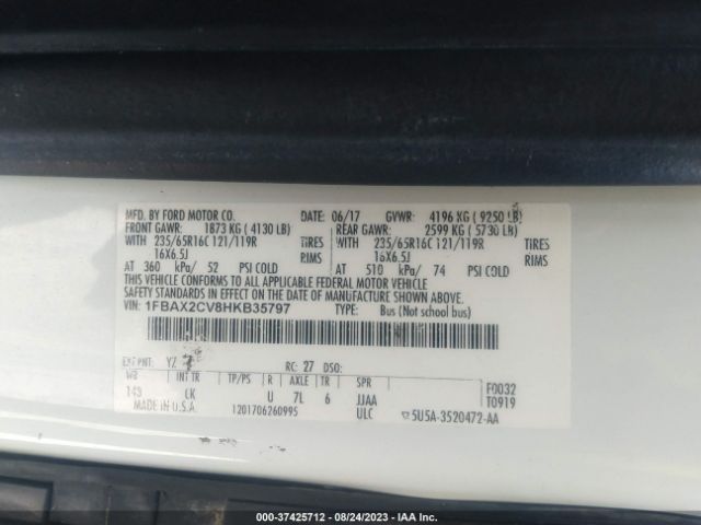 1FBAX2CV8HKB35797 Ford Transit Wagon Xl/xlt