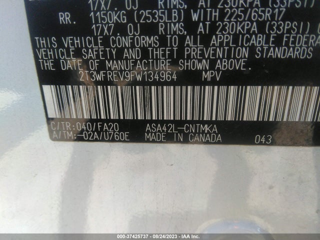 Toyota Rav4 Xle 2015 2T3WFREV9FW134964 Image 9