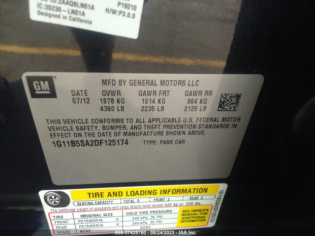 2013 CHEVROLET MALIBU LS VIN: 1G11B5SA2DF125174