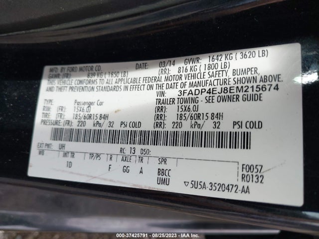2014 FORD FIESTA SE VIN: 3FADP4EJ8EM215674