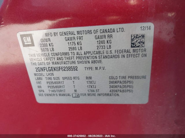 Chevrolet Equinox 2lt 2015 2GNFLGEK6F6238592 Image 9